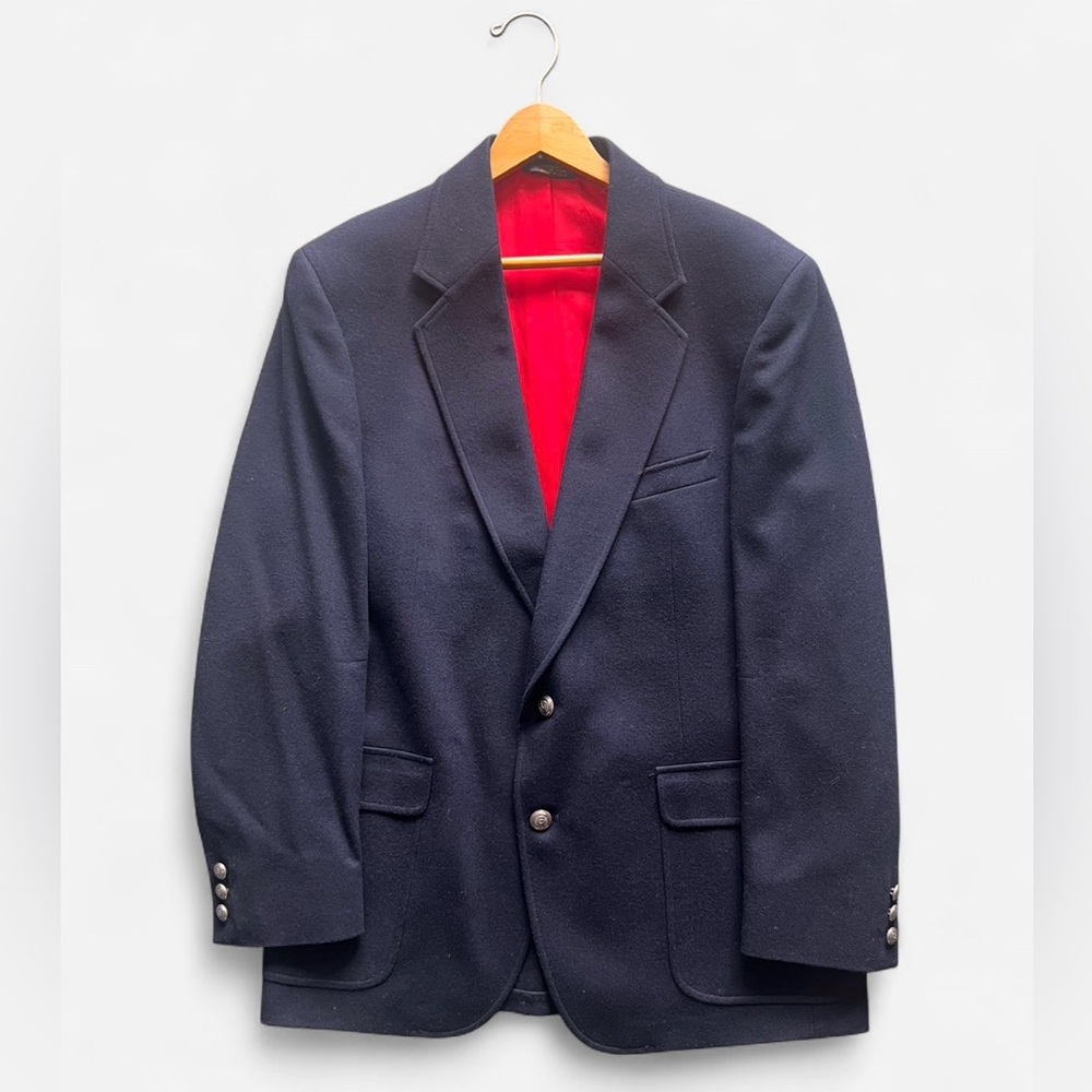 VINTAGE 70’s 80’s Shefford Navy blue wool blazer with silver buttons men’s sz L